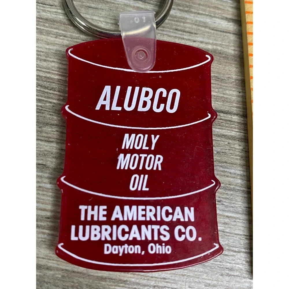 Alubco Moly Motor Oil Keychain American Lubricants Co‎ Dayton Ohio Red Oil Drum